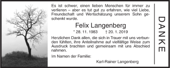 Traueranzeige von Felix Langenberg von Siegener Zeitung