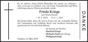 Traueranzeige von Frieda Kringe von Siegener Zeitung