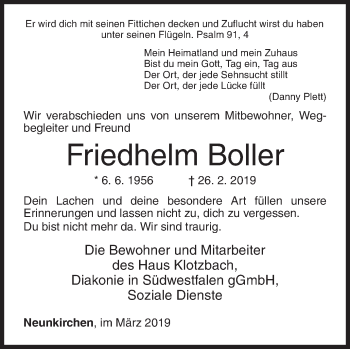 Traueranzeige von Friedhelm Boller von Siegener Zeitung