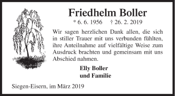 Traueranzeige von Friedhelm Boller von Siegener Zeitung