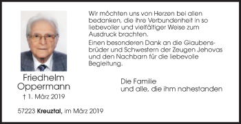 Traueranzeige von Friedhelm Oppermann von Siegener Zeitung