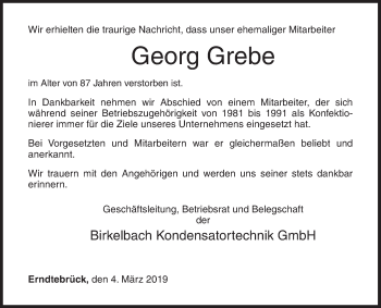 Traueranzeige von Georg Grebe von Siegener Zeitung