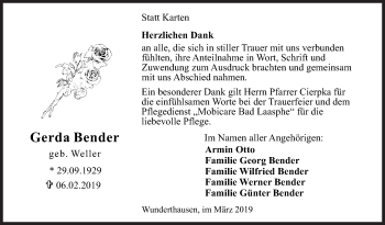 Traueranzeige von Gerda Bender von Siegener Zeitung