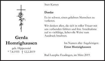 Traueranzeige von Gerda Homrighausen von Siegener Zeitung