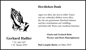 Traueranzeige von Gerhard Haßler von Siegener Zeitung