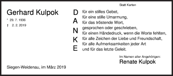 Traueranzeige von Gerhard Kulpok von Siegener Zeitung