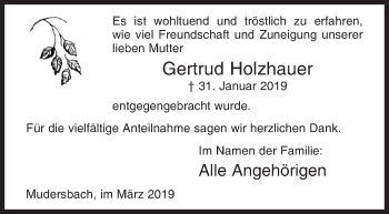 Traueranzeige von Gertrud Holzhauer von Siegener Zeitung