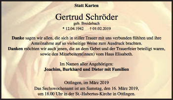 Traueranzeige von Gertrud Schröder von Siegener Zeitung