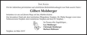 Traueranzeige von Gilbert Molsberger von Siegener Zeitung