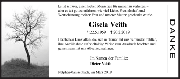 Traueranzeige von Gisela Veith von Siegener Zeitung