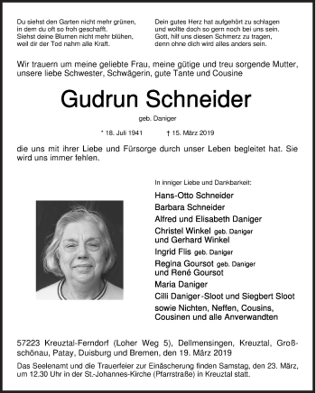 Traueranzeige von Gudrun Schneider von Siegener Zeitung