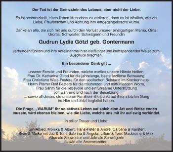 Traueranzeige von Gudrun Lydia Götzl von Siegener Zeitung