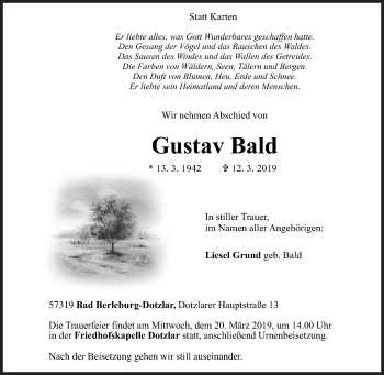 Traueranzeige von Gustav Bald von Siegener Zeitung