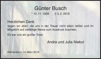 Traueranzeige von Günter Busch von Siegener Zeitung