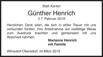 Traueranzeige von Günther Henrich von Siegener Zeitung