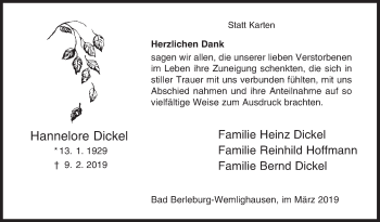 Traueranzeige von Hannelore Dickel von Siegener Zeitung