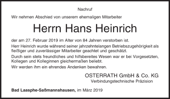 Traueranzeige von Hans Heinrich von Siegener Zeitung