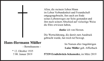 Traueranzeige von Hans-Hermann Müller von Siegener Zeitung