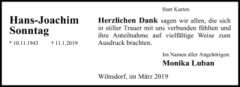 Traueranzeige von Hans-Joachim Sonntag von Siegener Zeitung