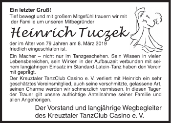 Traueranzeige von Heinrich Tuczek von Siegener Zeitung