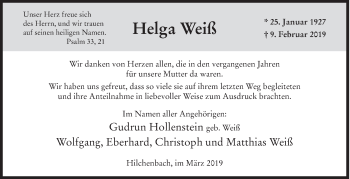 Traueranzeige von Helga Weiß von Siegener Zeitung