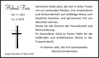 Traueranzeige von Helmut Fries von Siegener Zeitung