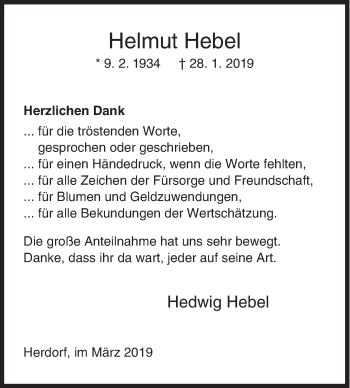 Traueranzeige von Helmut Hebel von Siegener Zeitung
