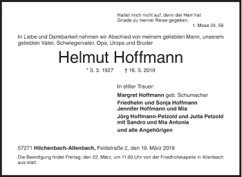 Traueranzeige von Helmut Hoffmann von Siegener Zeitung