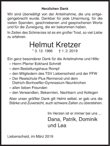 Traueranzeige von Helmut Kretzer von Siegener Zeitung
