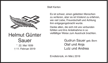 Traueranzeige von Helmut Günter Sauer von Siegener Zeitung