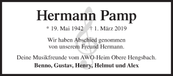 Traueranzeige von Hermann Pamp von Siegener Zeitung
