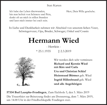 Traueranzeige von Hermann Wied von Siegener Zeitung
