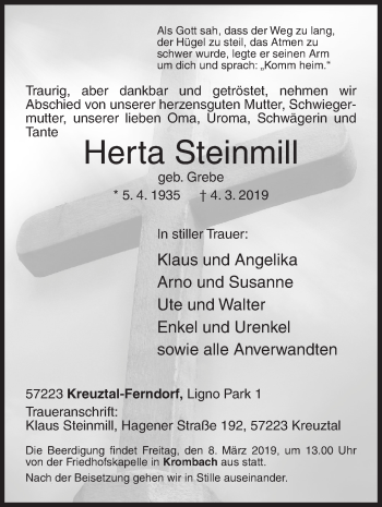 Traueranzeige von Herta Steinmill von Siegener Zeitung