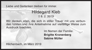 Traueranzeige von Hildegard Kleb von Siegener Zeitung