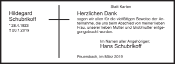 Traueranzeige von Hildegard Schubrikoff von Siegener Zeitung