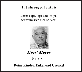 Traueranzeige von Horst Meyer von Siegener Zeitung