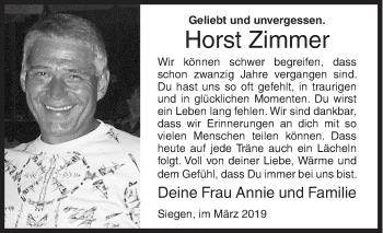 Traueranzeige von Horst Zimmer von Siegener Zeitung