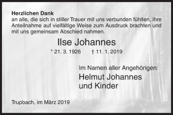 Traueranzeige von Ilse Johannes von Siegener Zeitung