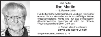 Traueranzeige von Ilse Martin von Siegener Zeitung