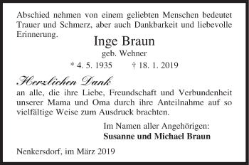 Traueranzeige von Inge Braun von Siegener Zeitung
