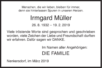 Traueranzeige von Irmgard Müller von Siegener Zeitung