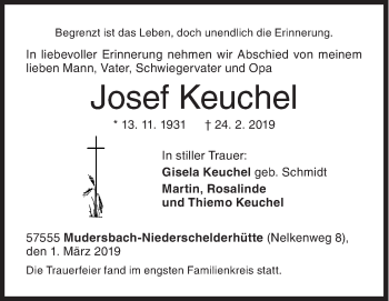 Traueranzeige von Josef Keuchel von Siegener Zeitung