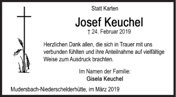 Traueranzeige von Josef Keuchel von Siegener Zeitung