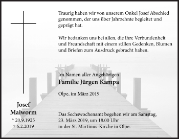 Traueranzeige von Josef Maiworm von Siegener Zeitung