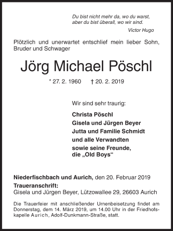 Traueranzeige von Jörg Michael Pöschl von Siegener Zeitung