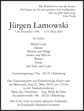 Traueranzeige von Jürgen Lamowski von Siegener Zeitung