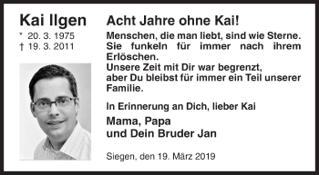 Traueranzeige von Kai Ilgen von Siegener Zeitung