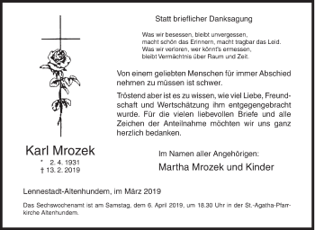 Traueranzeige von Karl Mrozek von Siegener Zeitung