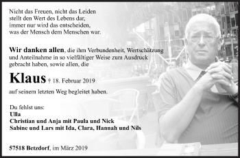 Traueranzeige von Klaus Ermert von Siegener Zeitung
