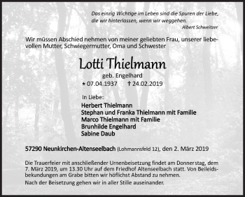 Traueranzeige von Lotti Thielmann von Siegener Zeitung